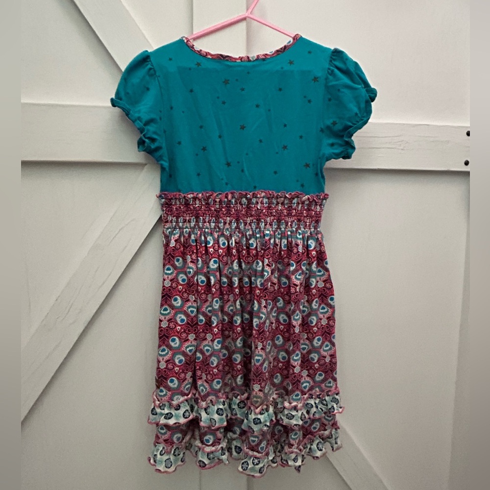 Matilda Jane Teal, Coral, & Yellow Smocked Sundress with Puff Cap Sleeves- Sz 8 - Picture 8 of 16